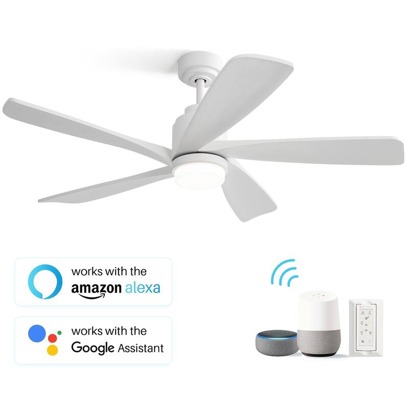 Modern Ceiling Fan With Light Smart Life APP Remote Control Timer For Alexa Google Bedroom Farmhouse - 52inch - White