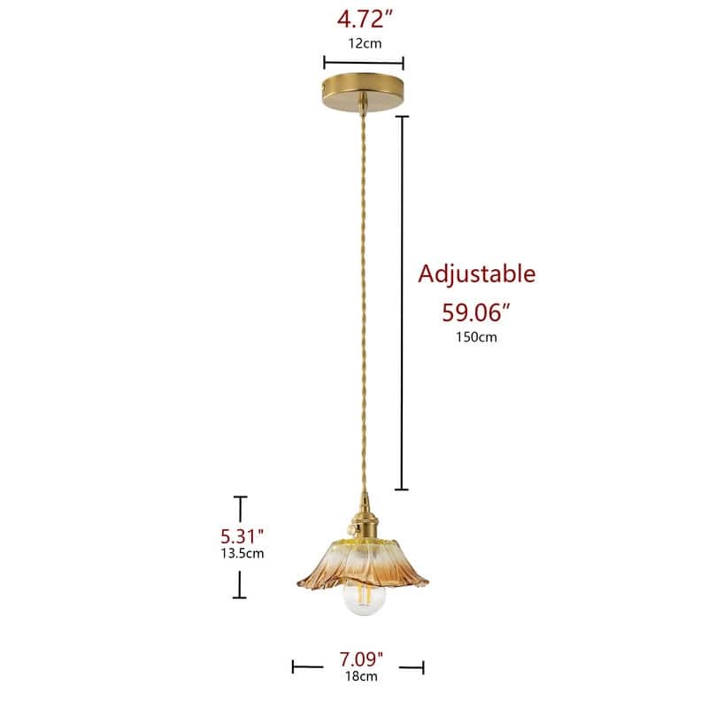 Modern 1 Light Gradient Amber Glass Pendant Light Electroplated Brass Ceiling Fixture