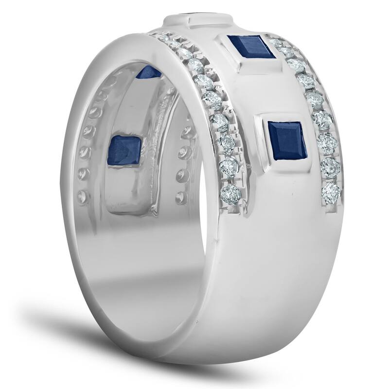 2 1/4 Ct Princess Cut Blue Sapphire & Diamond Wedding Ring White Gold