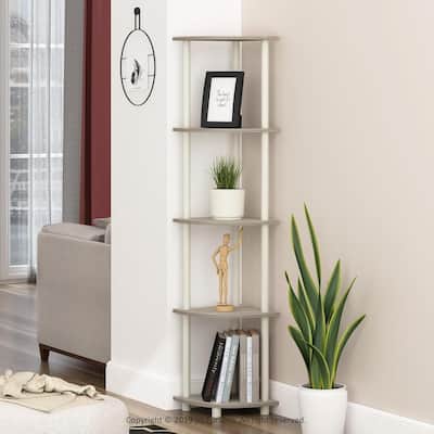 5 Tiers Wood Household Shelving Unit in Oak/White (11.6 in. W x 57.7 in. H x 11.6 in. D)