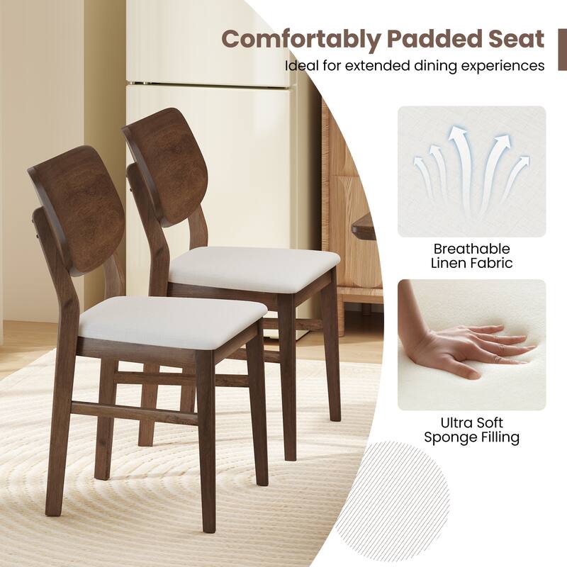 Gymax Dining Chairs Set of 2 w/ Rubber Wood Frame Padded Seat Curved