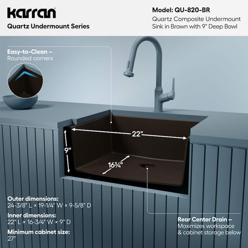 Karran Undermount 24.38 in Single Bowl Quartz Kitchen Sink
