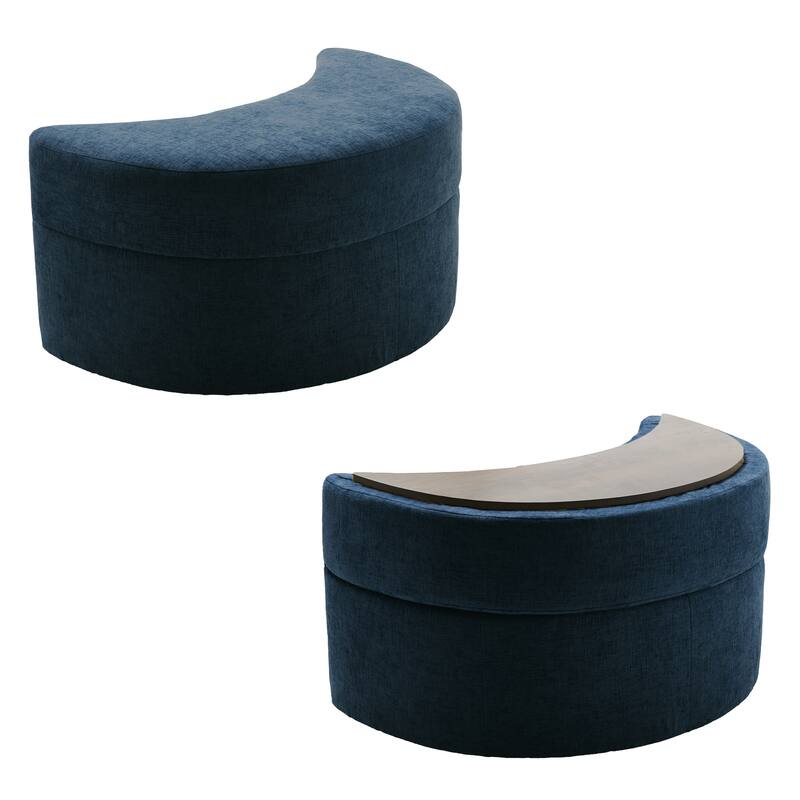 Chenille Half Moon Storage Ottoman(Set of 2)