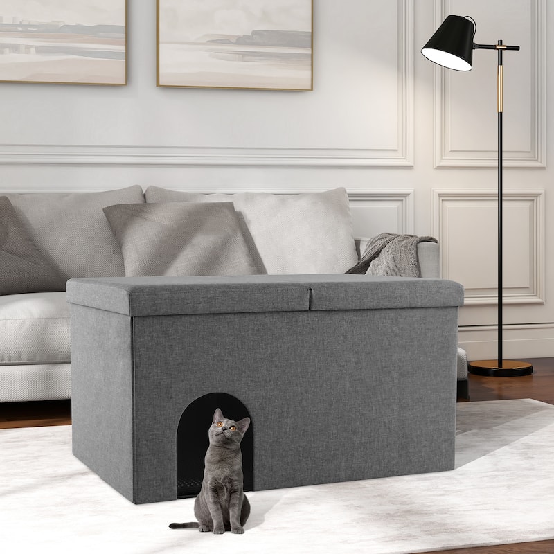 Cat Litter Box Enclosure Hidden Furniture with Urine Proof Litter Mat - 35.5" x 20" x 20" (L x W x H)