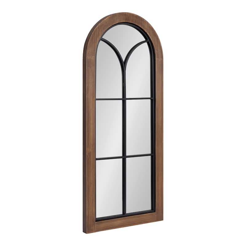 Kate and Laurel Joffrey Arch Windowpane Framed Wall Mirror - 13x30 - Rustic Brown