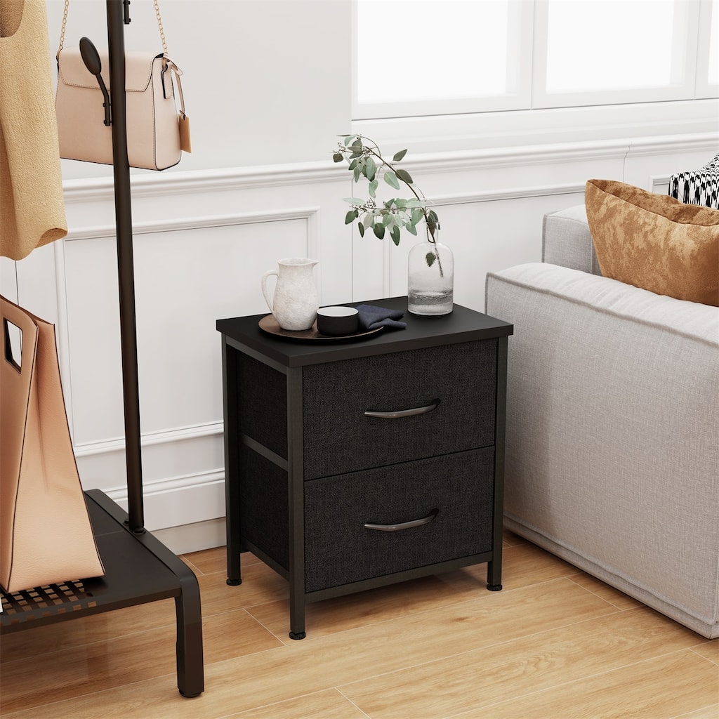 Nightstand, 2 Drawer Dresser Night Stand, End Table with Fabric Bins for Bedroom, Closet, Entryway, College Dorm