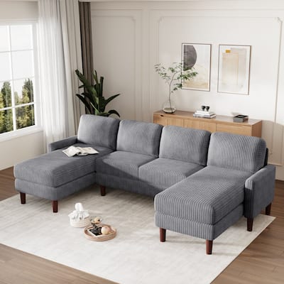 Grey 103'' Versatile U-Shaped 4-Seat Sectional Sofa with 2 Chaises, Solid Wood Legs, and Spacious Seating Areas