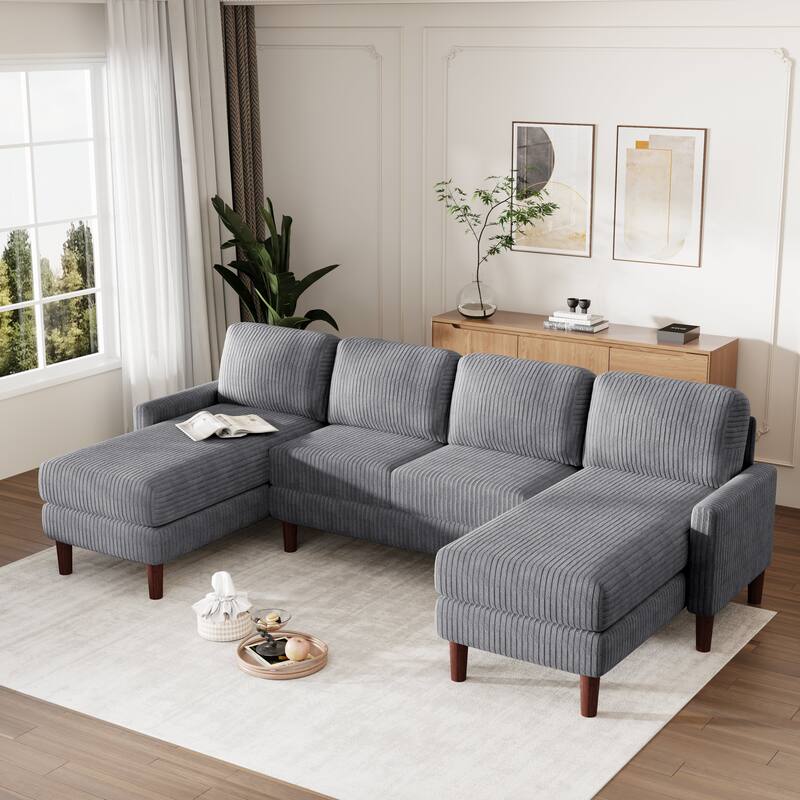 U-shaped Sponge-filled Cushion Combination Sofa, Suitable for Living Rooms, Studies, and Spacious Spaces - Gray