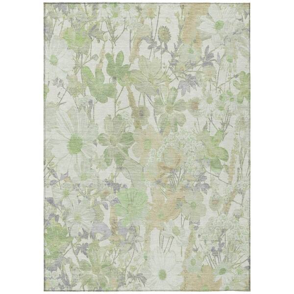 8' X 10' Artichoke Green Lavender And Beige Floral Washable Indoor ...