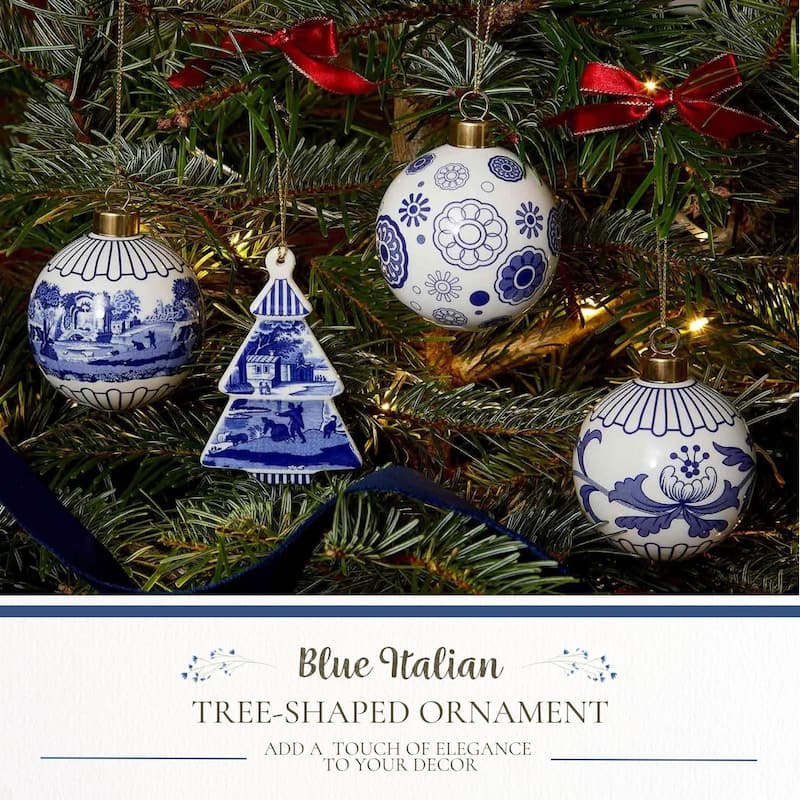 Spode Blue Italian Tree Shaped Ornament - 3.7 Inch x 2.4 Inch