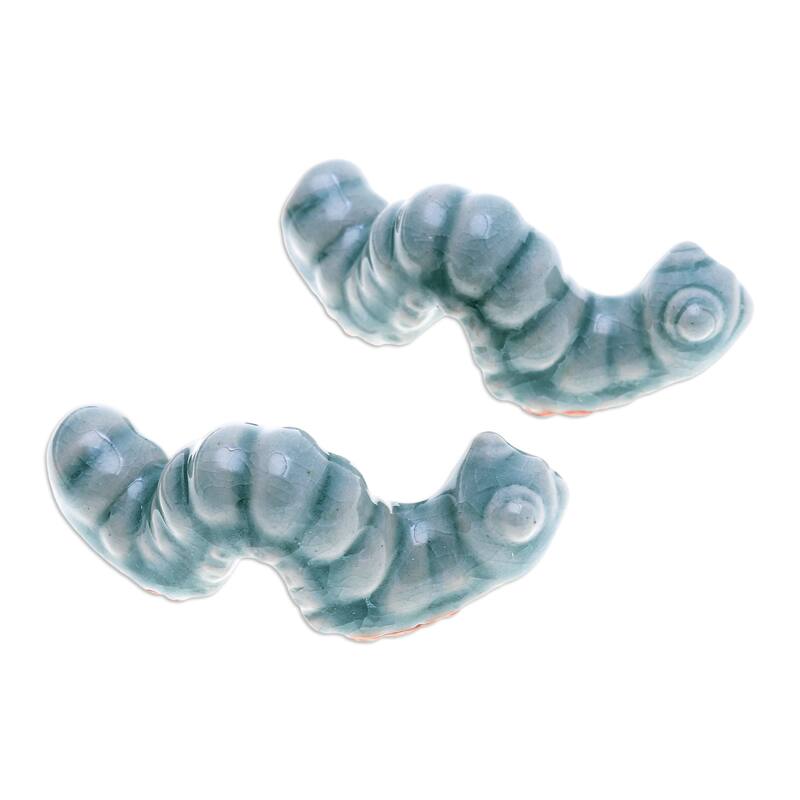 Novica Handmade Serene Wiggles Celadon Ceramic Figurines (Pair)
