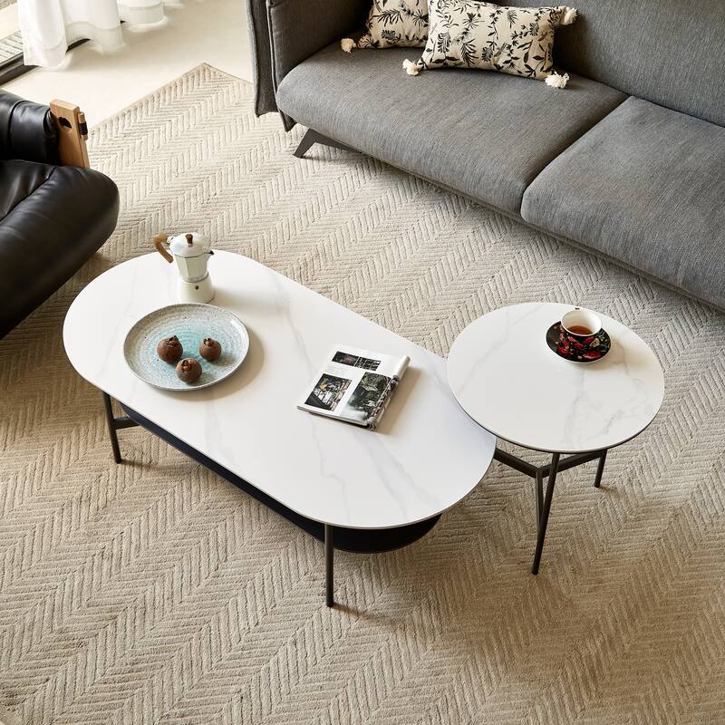 Coffee table ceramic Coffee Table, MDF painting Double Layer Coffee Table for Living Room