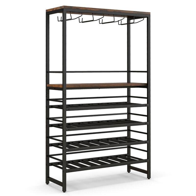 Gymax 32 Bottles Wine Rack Rustic Wine Storage Holder Freestanding W/