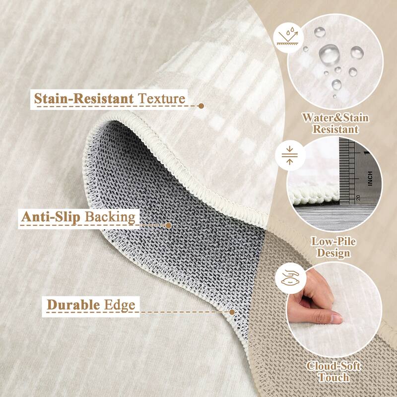 Washable Scalloped Area Rugs, Modern Bordered Living Room Rugs for Bedroom