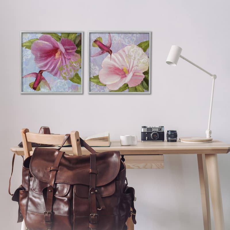 Stupell Hummingbirds & Poppy Bulbs Framed Giclee Art Design By Sasha (Set of 2)