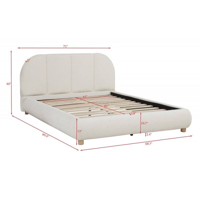 Modern Queen Platform Bed with Soft Burlap Upholstery, Contemporary Design, Easy Assembly