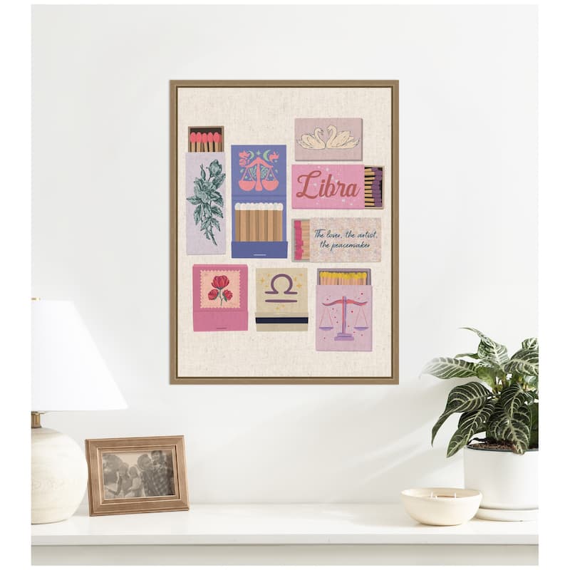 Kate and Laurel Libra Matchbooks Linen FC by Megan Ryan Framed Canvas Wall Art Print