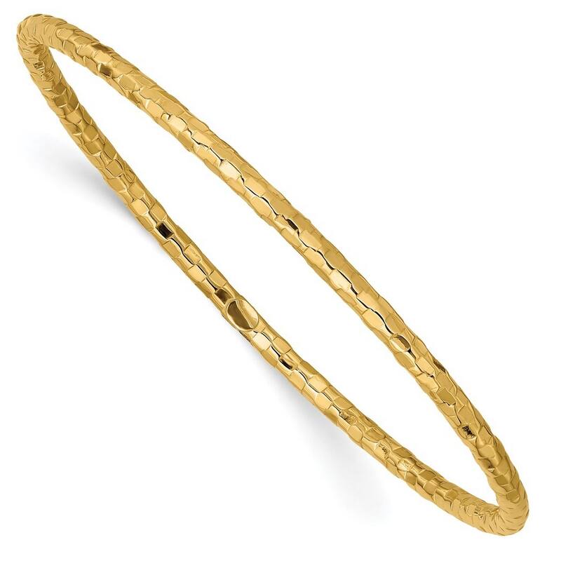 Curata 14k Yellow Gold 8" 3mm Wide Textured Slip-on Bangle Bracelet