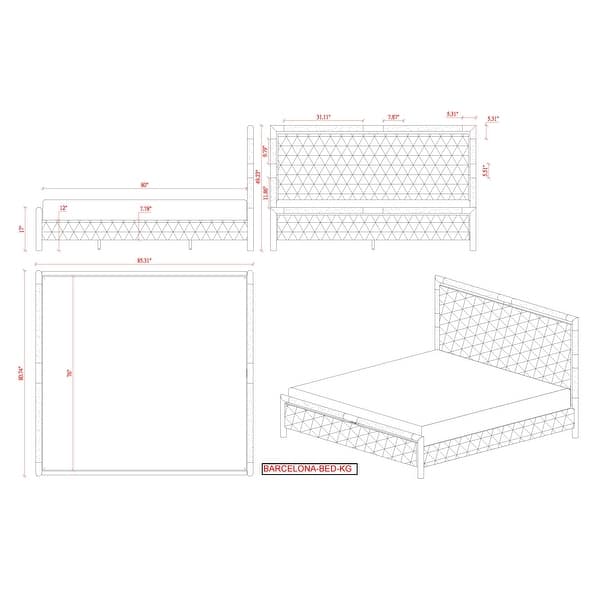 dimension image slide 1 of 3, Somette Barry Upholstered Bedroom Set with Bed, Buffet & Lamp Table