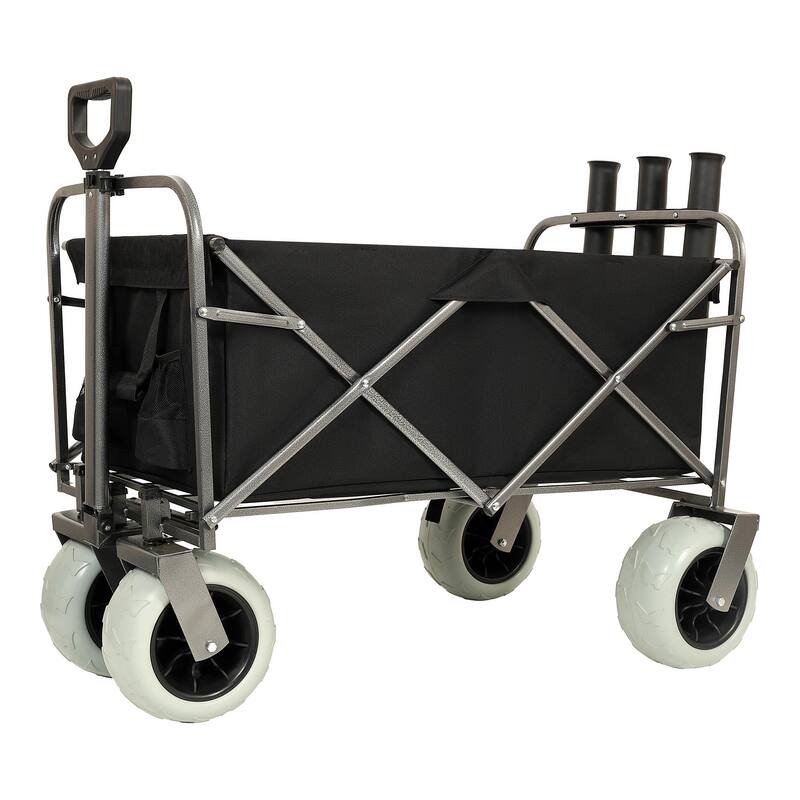 Fishing Utility Cart with Rod Holders - 500lb Capacity 9" Pneumatic Tires All-Terrain Wagon