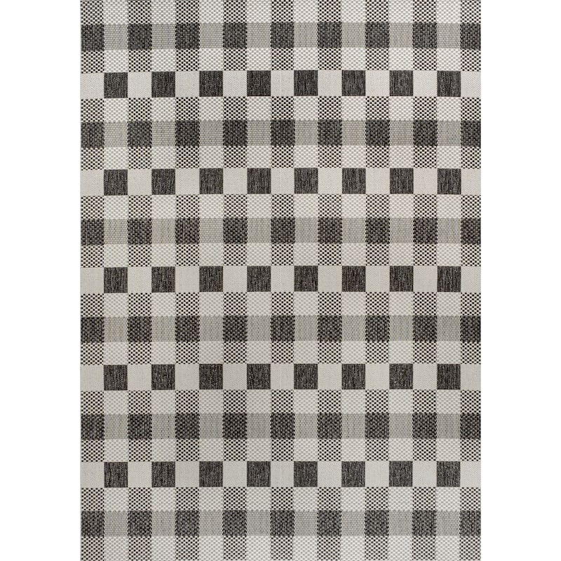 JONATHAN Y Biot Traditional Geometric Bold Gingham Black/Cream Indoor/Outdoor Area Rug - 5 X 8 - Black/Cream