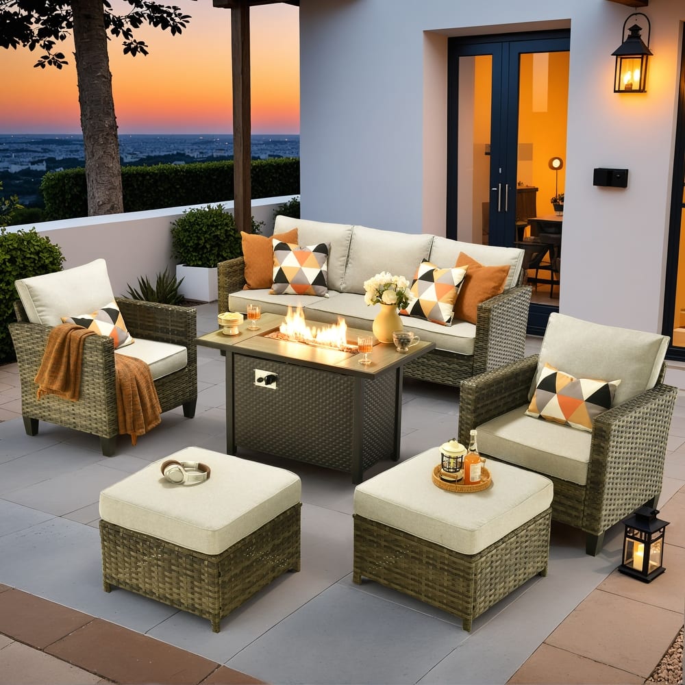 OVIOS 6 Pieces Patio Furniture Set with Fire Pit