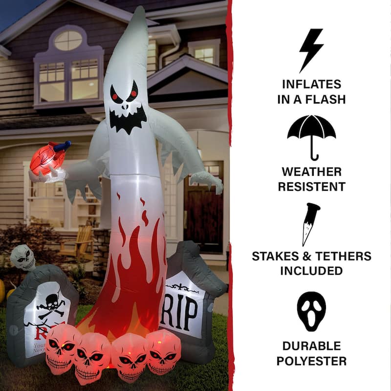 Haunted Hill Farm 9-ft. Prelit Inflatable Graveyard Ghost with Skulls