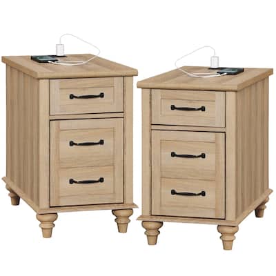 WAMPAT Modern End Table with Charging Station, Sofa Side Table with Storage