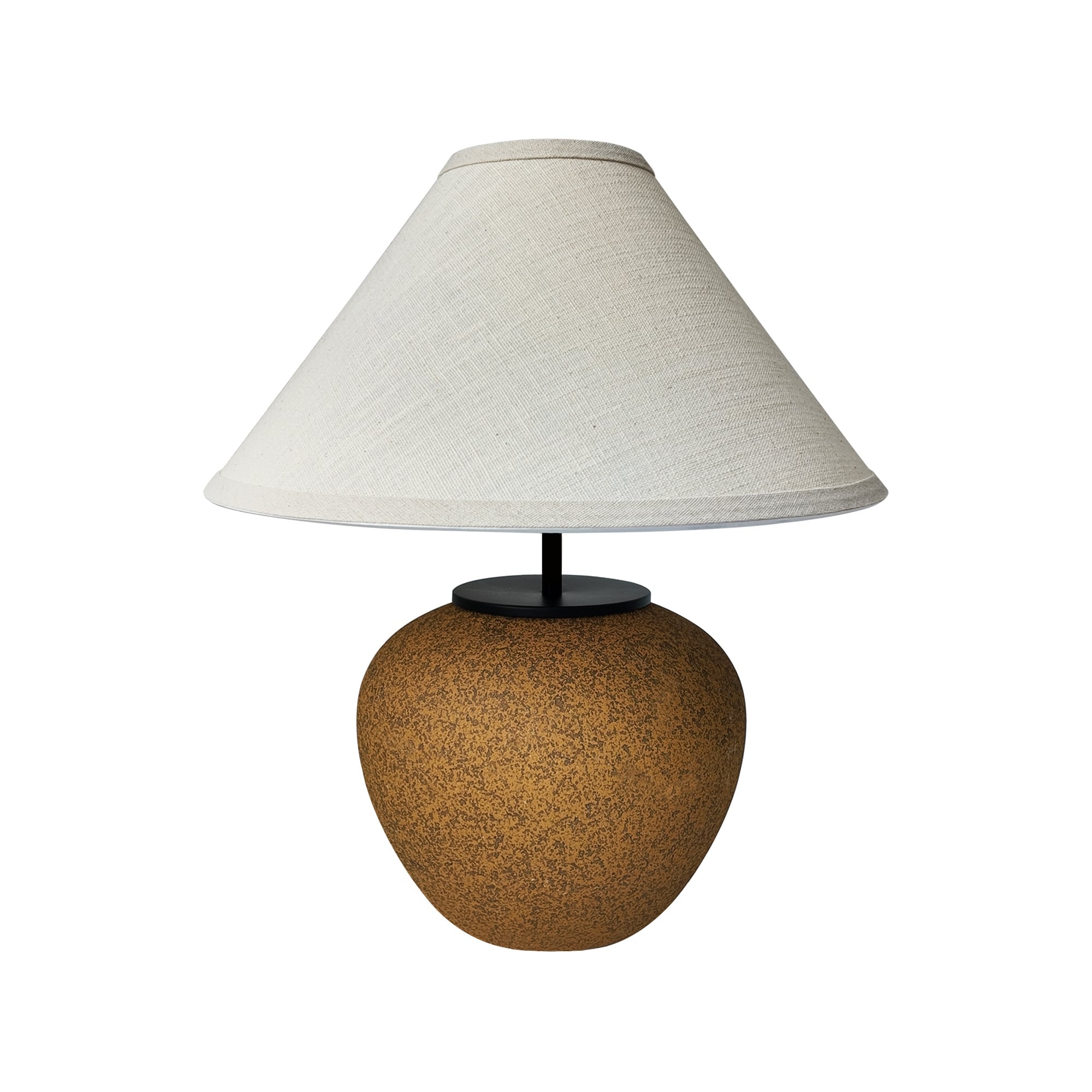 Contemporary Ceramic Accent Table Lamp, Textured Pottery Base with Linen Shade, Nightstand Lamp for Bedroom, Living Room