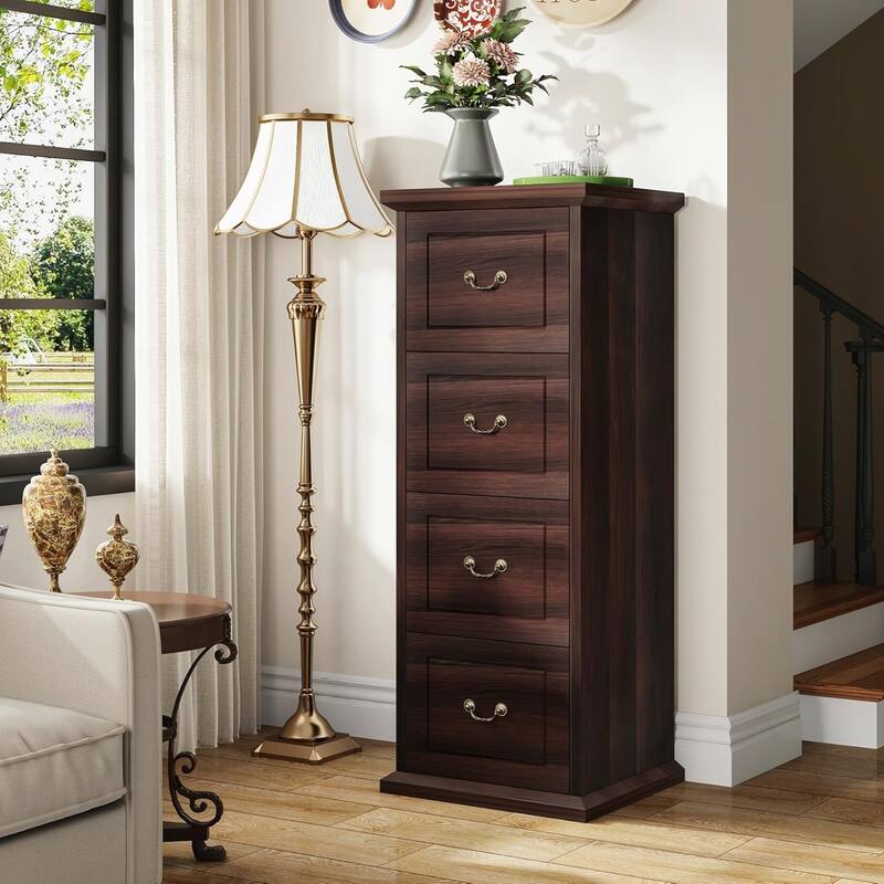 Wood File Cabinet, Tall Filing Storage Printer Stand for A4/Letter/Legal Size, Home Office Document Accent Cabinet