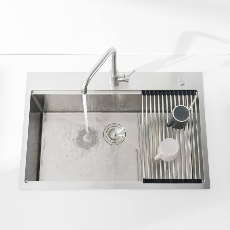 Stainless Steel Kitchen Sink, 30″x22″ Single Bowl, Overmount Handmade Sink in Black, with Cutting Board, Colander