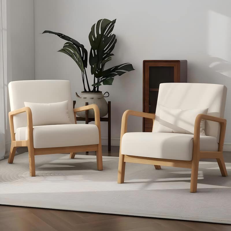 Briston 2 Set Mid Century Modern Wood Accent Chairs with pillow