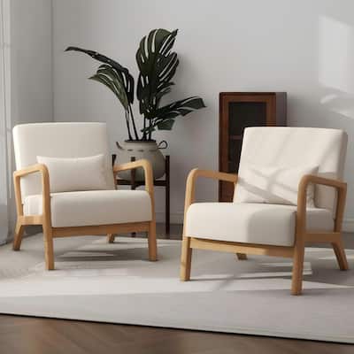 Briston 2 Set Mid Century Modern Wood Accent Chairs with pillow