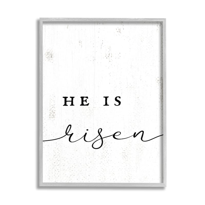 Stupell He Is Risen Phrase Rustic Pattern Minimal Text Framed Giclee Art Design By Daphne Polselli