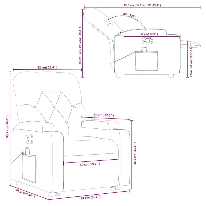 vidaXL Stand up Massage Recliner Chair Power Lift Wingback Armchair Fabric