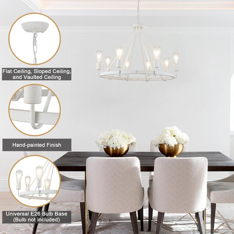 8-Light Candlestick Circle Wagon Wheel Foyer Chandelier Linear Island Chandelier Lighting for Dining Room