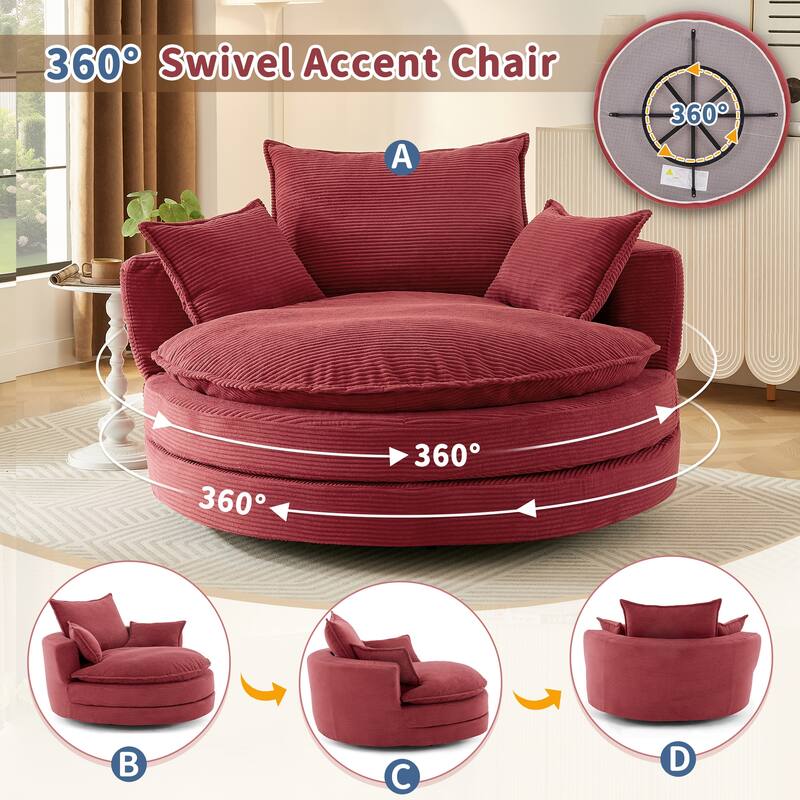 360° Swivel Accent Chair Round Barrel Chair, Living Room Oversized Single Sofa Chair Chaise Lounge Reading Sofa Armchair - Red