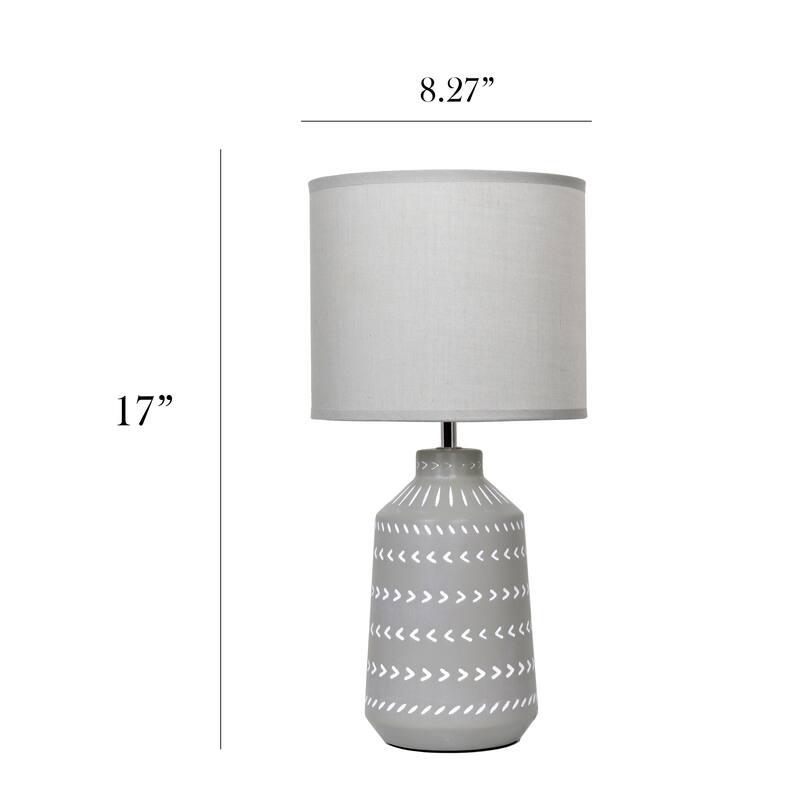 Patterned Ceramic Table Lamp with Fabric Drum Shade Modern Boho Style Multiple Colors - 8.27” x 8.27” x 17.00”
