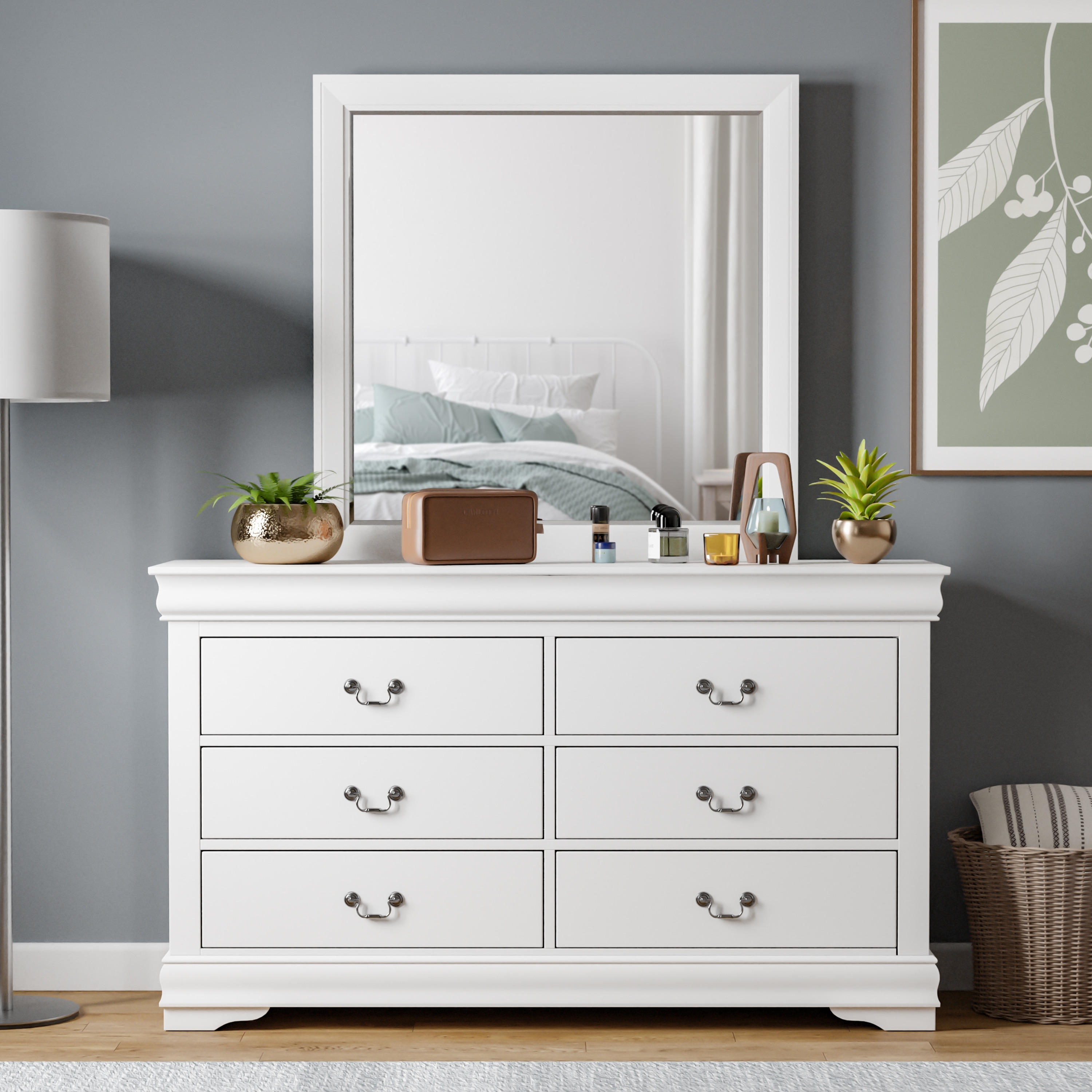 Furniture of America Mayday Traditional Solid Wood 2-piece Dresser and Mirror Set