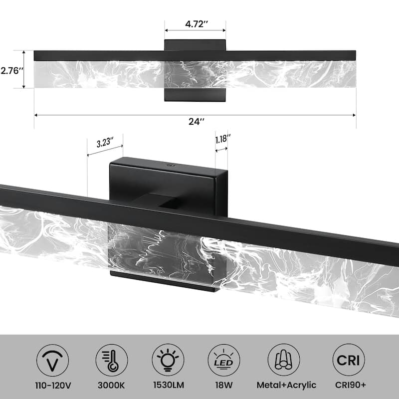 LED Bathroom Vanity Light 24/32/39 inch Dimmable Metal Wall Sconce - Black/Warm White Light