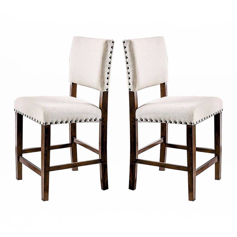 Set of 2 Linen Upholstered Dining Chairs with Nailhead Trim