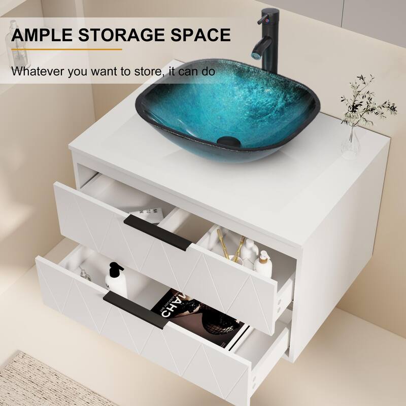 Modern Wall Mounted Bathroom Vanity Set with Vessel Sink & Faucet