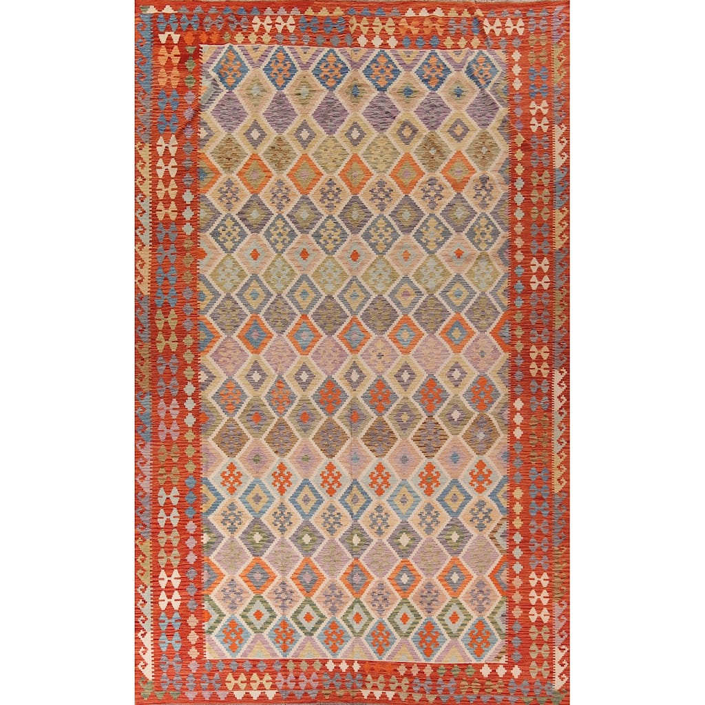 Multicolor Kilim Oriental Large Area Rug Hand-Woven Wool Carpet - 10'4"x 15'7"