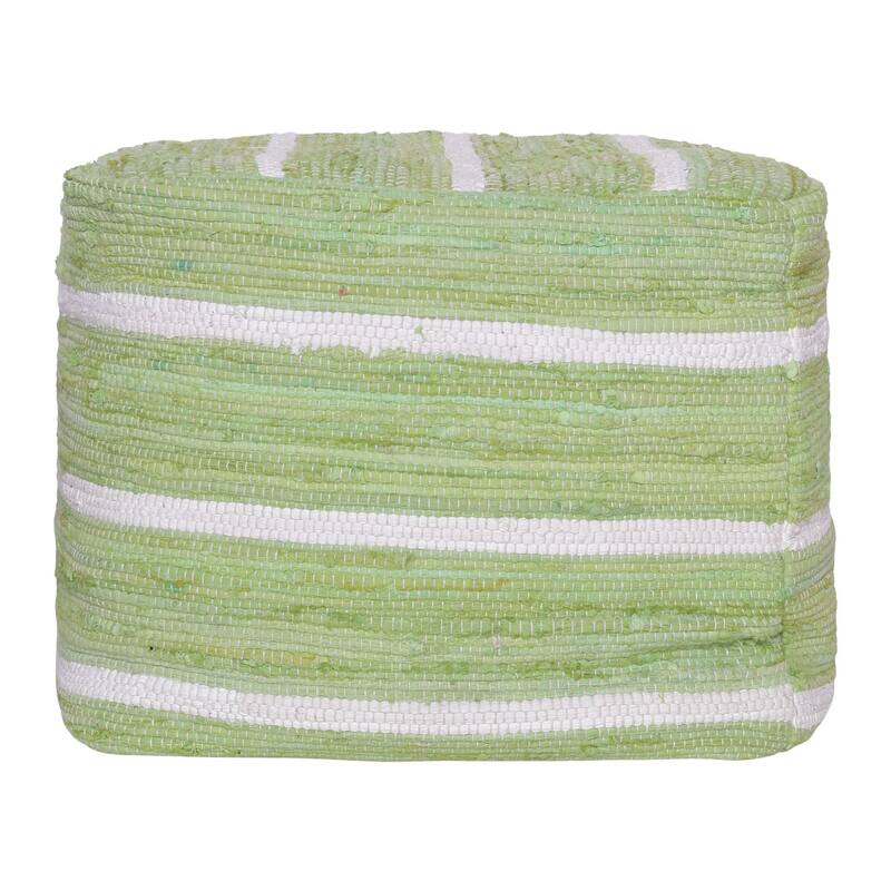 18 Inch Pouf Ottoman Cotton Cube Striped Accent Foot Stool
