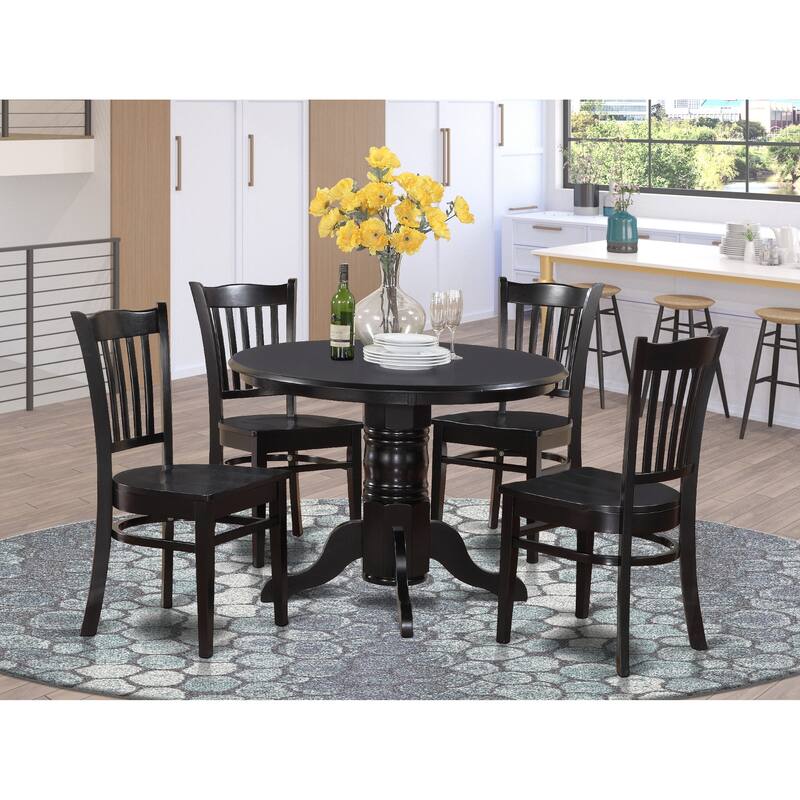 East West Furniture 5 Piece Dinette Set- a Round Kitchen Table with Pedestal and 4 Dining Chairs(Finish Options) - SHGR5-BLK-W