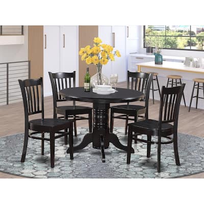 East West Furniture 5 Piece Dinette Set- a Round Kitchen Table with Pedestal and 4 Dining Chairs(Finish Options)