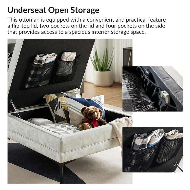 Geoffrev Transitional Lift Top Storage Button-Tufted Cocktail Ottoman by HULALA HOME