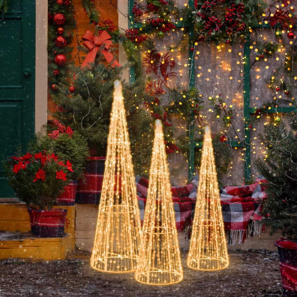 Gymax Set of 3 Lighted Christmas Cone Trees Glittered Christmas Tree