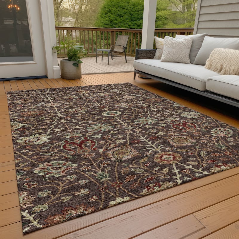 Machine Washable Indoor/ Outdoor Traditional Kashan Chantille Rug
