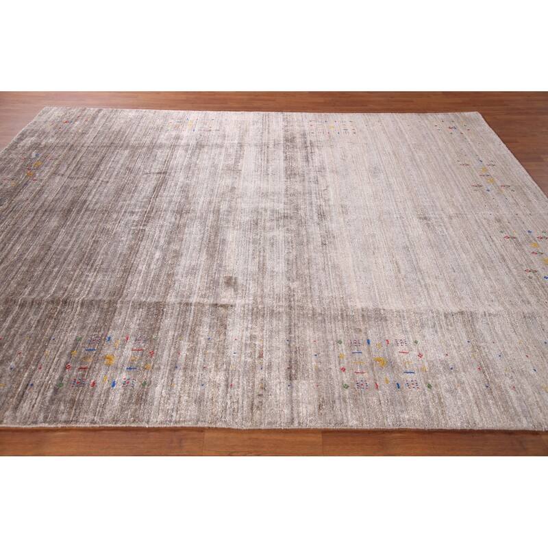 Tribal Gabbeh Oriental Area Rug Handmade Silk Beige Carpet - 8'0" x 9'8"